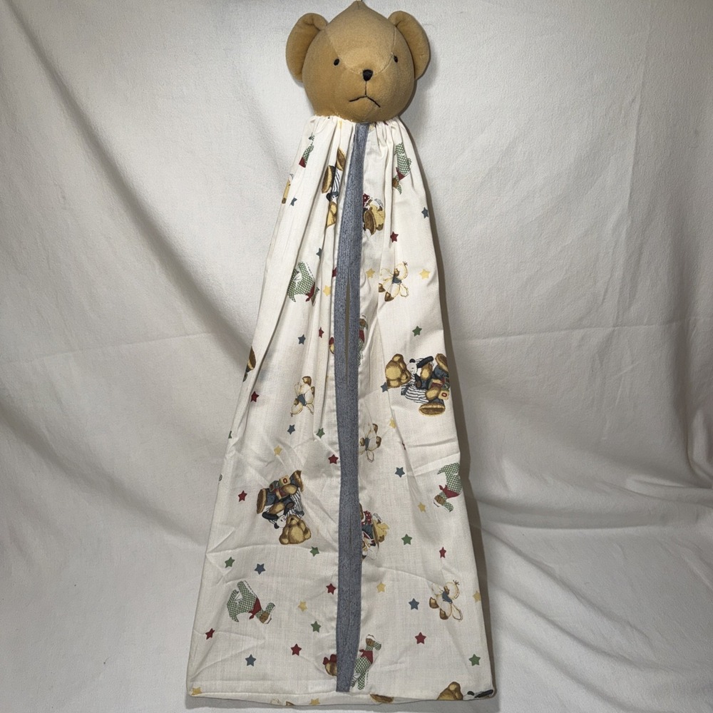 Vintage Springmaid Blue Jean Teddy Diaper Stacker Nursery Hanging Organizer